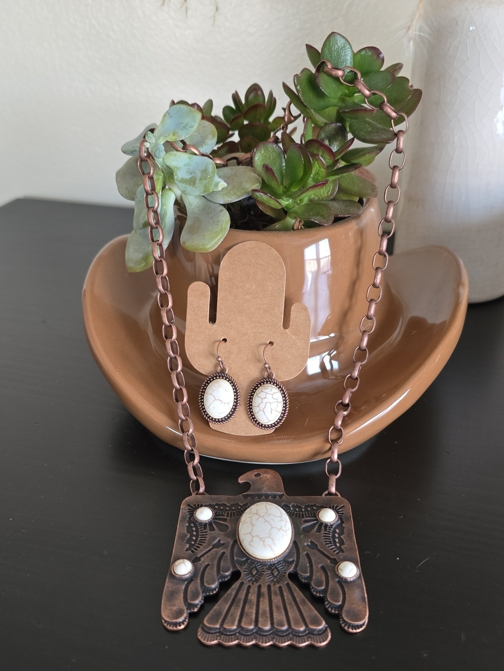 Western Bohemian Style Copper-tone Thunderbird Necklace & Earring Set